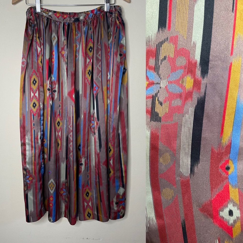 Vintage 80s Glances Southwestern Western Ethnic Elastic Waist Skirt Size 12